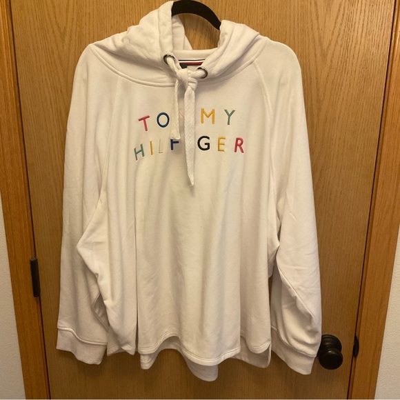 Tommy Hilfiger Jackets & Blazers - NWT TOMMY HILFIGER WHITE EMBROIDERED HOODIE PULLOVER SWEATSHIRT WOMEN PLUS 2X